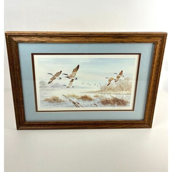 Vintage John Tupa Geese Flying Over Marsh Framed Print Signed and Numbered 18x24 - Picture 3 of 4